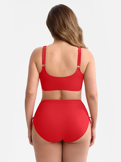 Bikini Ventre Plat Col V Anneau Métallique à Cordon - CurvyPower