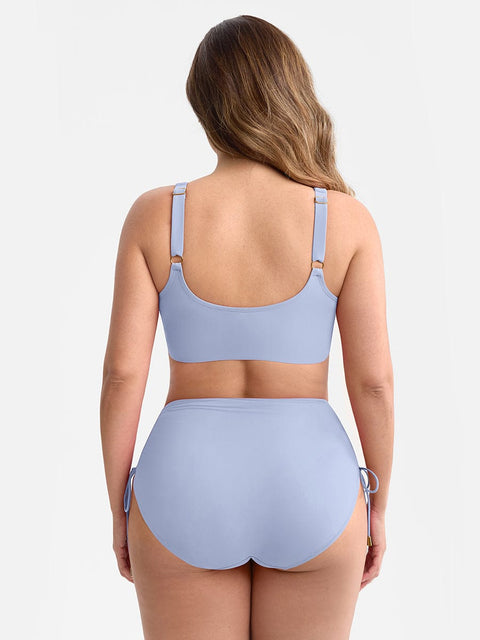 Bikini Ventre Plat Col V Anneau Métallique à Cordon - CurvyPower