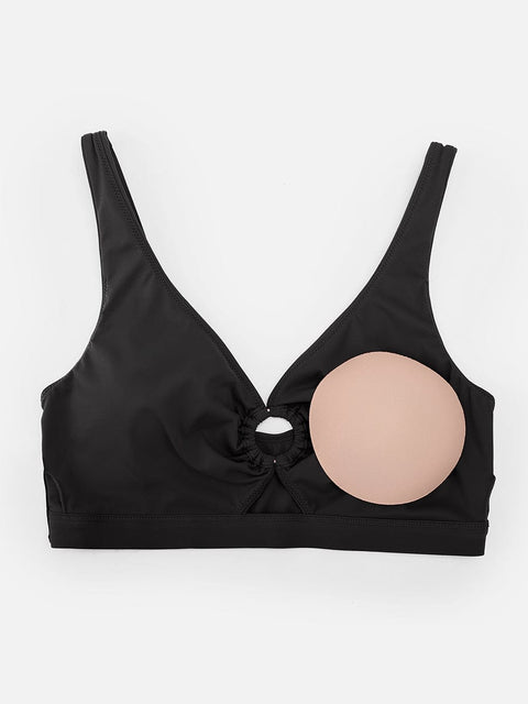 Bikini Ventre Plat Col V Anneau Métallique à Cordon - CurvyPower