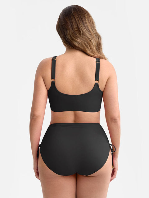 Bikini Ventre Plat Col V Anneau Métallique à Cordon - CurvyPower