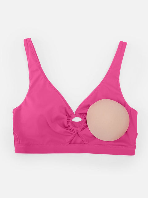 Bikini Ventre Plat Col V Anneau Métallique à Cordon - CurvyPower