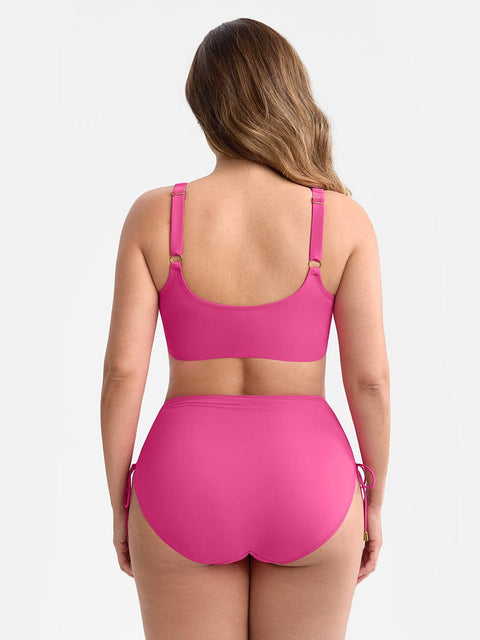 Bikini Ventre Plat Col V Anneau Métallique à Cordon - CurvyPower