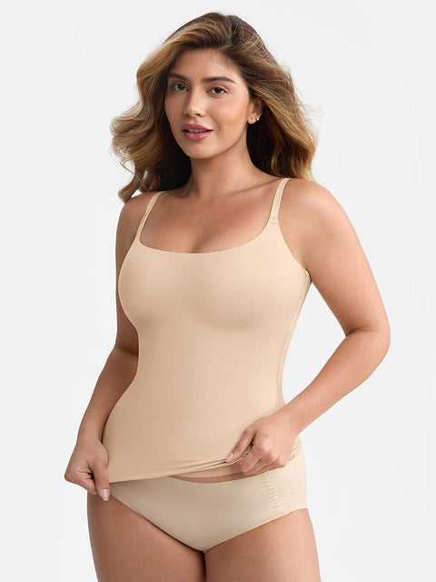 Débardeur Gainant Léger Col Rond Avec Doublure Anti-Transparence Pour Femmes - CurvyPower