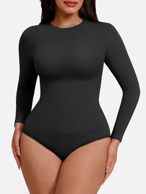 CurvyPower Noir / XS/S Body Culotte Gainant Ventre Plat Sans Couture Manches Longues
