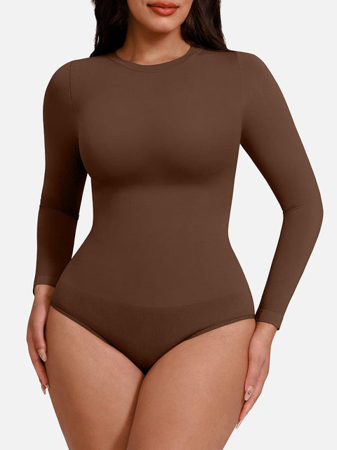 CurvyPower Marron Foncé / XS/S Body Culotte Gainant Ventre Plat Sans Couture Manches Longues