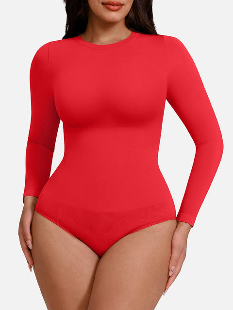 CurvyPower Rouge / XS/S Body Culotte Gainant Ventre Plat Sans Couture Manches Longues