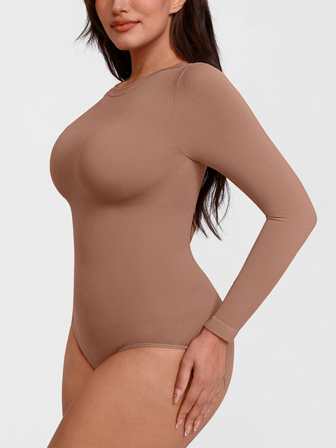 Body Culotte Gainant Ventre Plat Sans Couture Manches Longues - CurvyPower