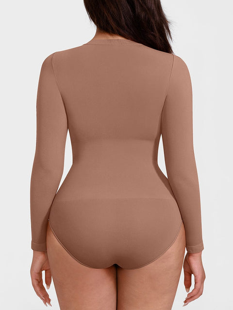 Body Culotte Gainant Ventre Plat Sans Couture Manches Longues - CurvyPower