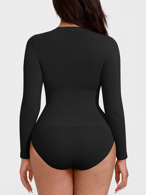 Body Culotte Gainant Ventre Plat Sans Couture Manches Longues - CurvyPower