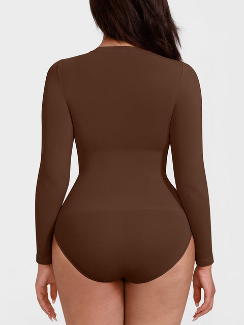 Body Culotte Gainant Ventre Plat Sans Couture Manches Longues - CurvyPower
