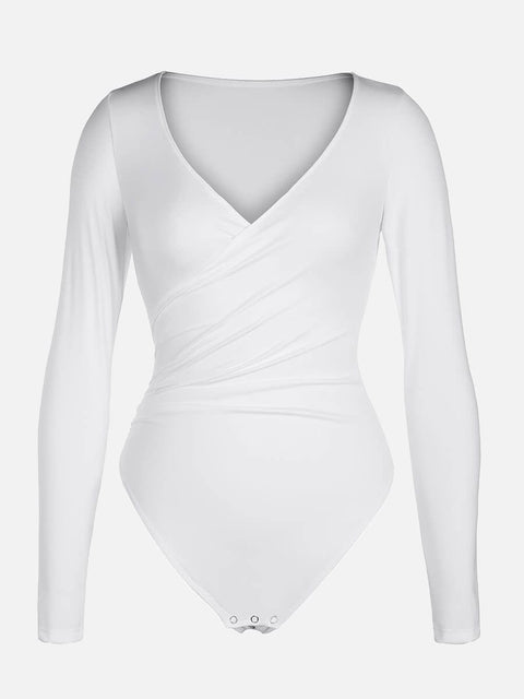 Body Gainant Col V Croisé Plissé Ventre Plat - CurvyPower