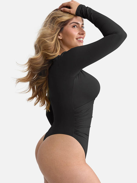 Body Gainant Col V Croisé Plissé Ventre Plat - CurvyPower
