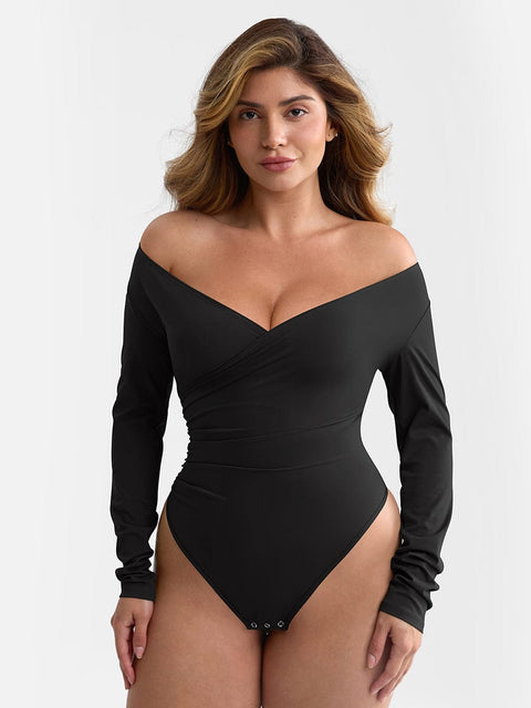 Body Gainant Col V Croisé Plissé Ventre Plat - CurvyPower