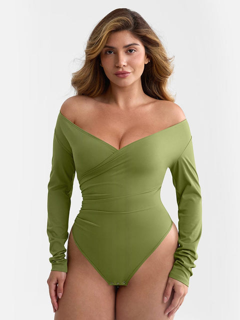 Body Gainant Col V Croisé Plissé Ventre Plat - CurvyPower