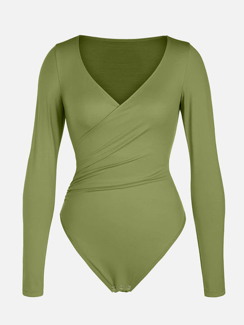 Body Gainant Col V Croisé Plissé Ventre Plat - CurvyPower