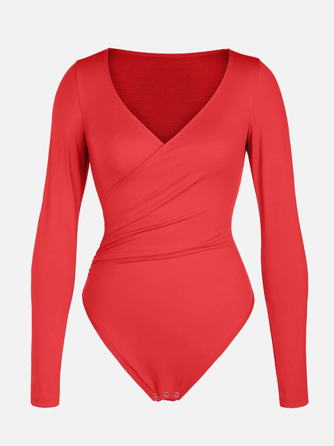 Body Gainant Col V Croisé Plissé Ventre Plat - CurvyPower