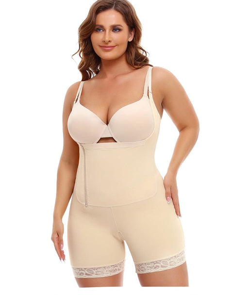 CurvyPower | Be You ! Beige / S Body Gainant Buste Ouvert Grande Taille Avec Fermeture Éclair Latérale
