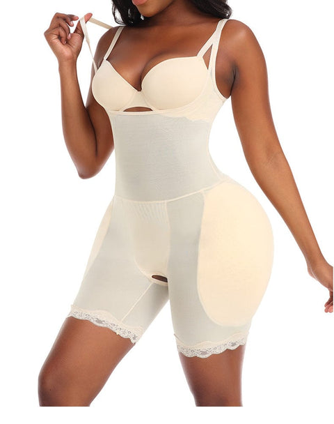 CurvyPower | Be You ! Beige / S Body Gainant Buste Ouvert en Dentelle et Coussinets de Hanches Pour Femmes