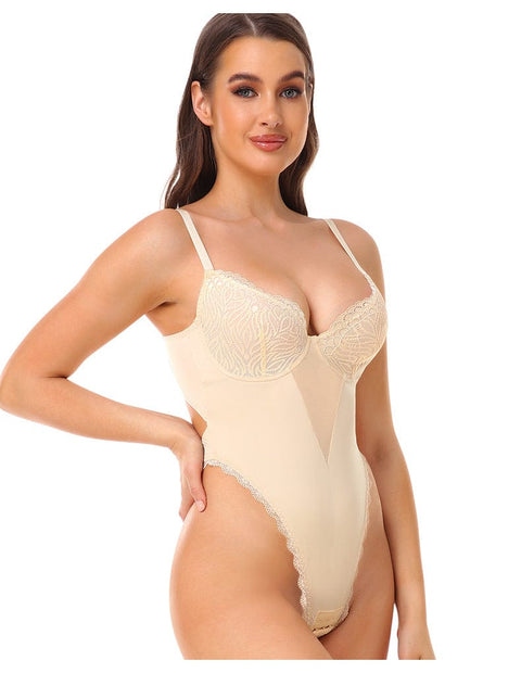 Body Gainant Dos Nu En Dentelle Avec Soutien-Gorge Intégré Beige / S - CurvyPower