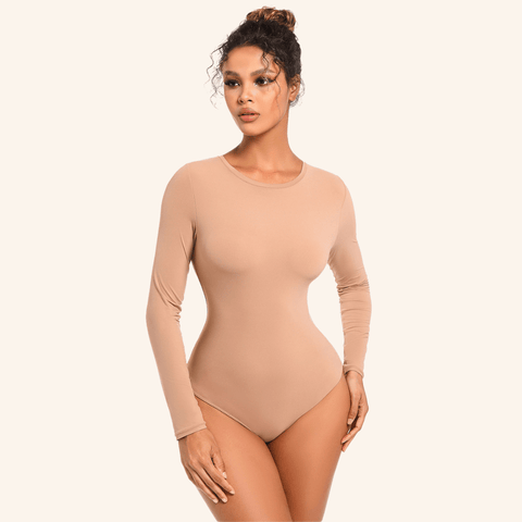 CurvyPower | Be You ! Beige / XS Body Manches Longues Ventre Plat String Sans Couture
