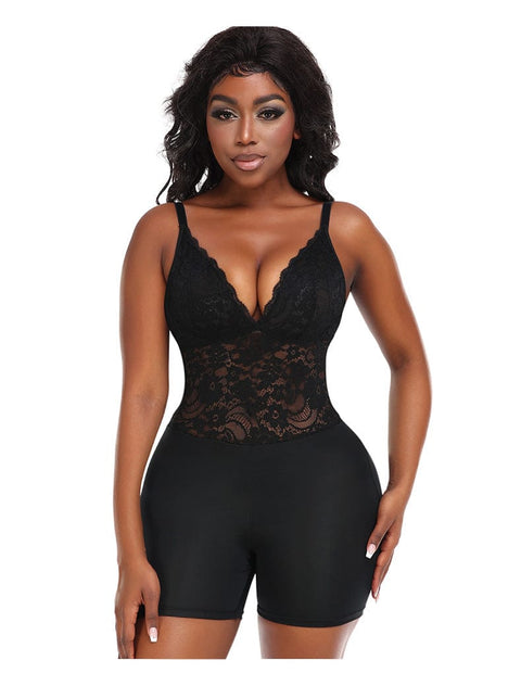 Body Gainant Dentelle Col V Dos Nu Pour Femmes Noir / S - CurvyPower