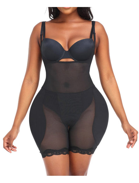 CurvyPower | Be You ! Noir / S Body Gainant Buste Ouvert en Dentelle et Coussinets de Hanches Pour Femmes