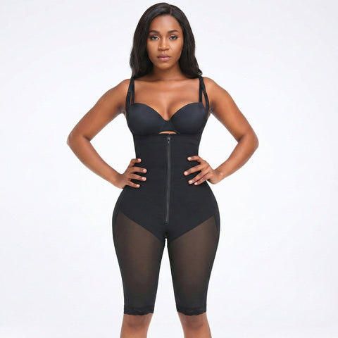 CurvyPower | Be You ! Noir / S Body Gainant Buste Ouvert Avec Fermeture Éclair Frontale Et Bretelles Réglables