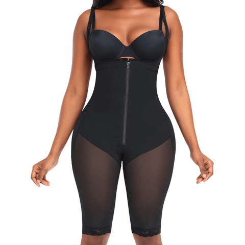 CurvyPower | Be You ! Noir / S Body Gainant Buste Ouvert Avec Fermeture Éclair Frontale Et Bretelles Réglables