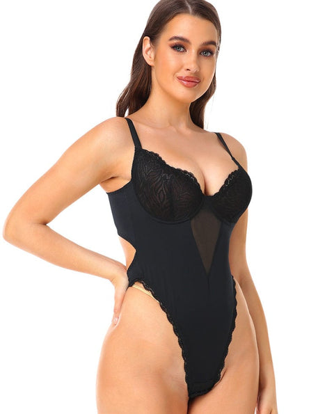 Body Gainant Dos Nu En Dentelle Avec Soutien-Gorge Intégré Noir / S - CurvyPower