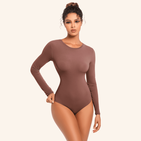 CurvyPower | Be You ! Marron / XS Body Manches Longues Ventre Plat String Sans Couture