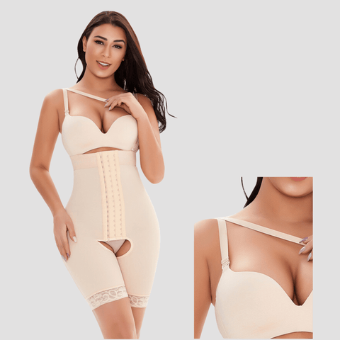 CurvyPower | Be You ! Body Gainant Taille Haute à Entrejambe Ouvert avec Bretelles Réglables