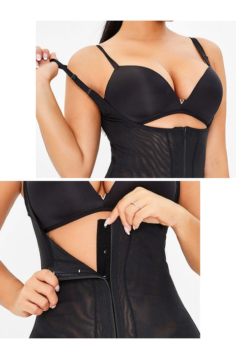 Body Gainant Buste Ouvert Remonte-Fesses Avec Fermeture Éclair Frontale Pour Femmes - CurvyPower