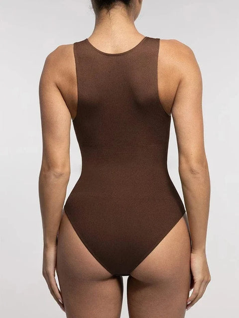 Body Gainant Côtelé Sans Manches Sans Couture à Fermeture Éclair Frontale Pour Femmes - CurvyPower