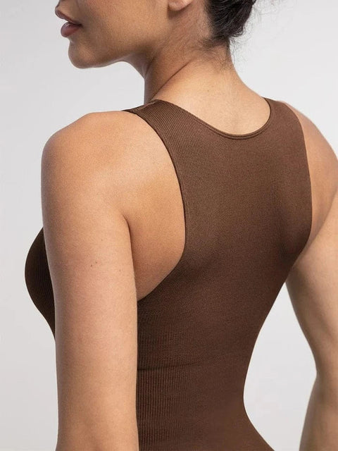 Body Gainant Côtelé Sans Manches Sans Couture à Fermeture Éclair Frontale Pour Femmes - CurvyPower