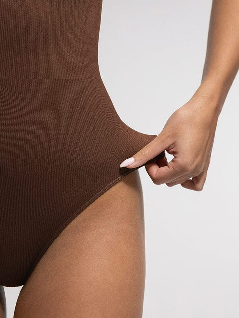 Body Gainant Côtelé Sans Manches Sans Couture à Fermeture Éclair Frontale Pour Femmes - CurvyPower