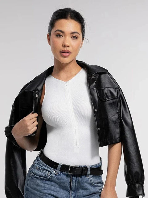 Body Gainant Côtelé Sans Manches Sans Couture à Fermeture Éclair Frontale Pour Femmes - CurvyPower