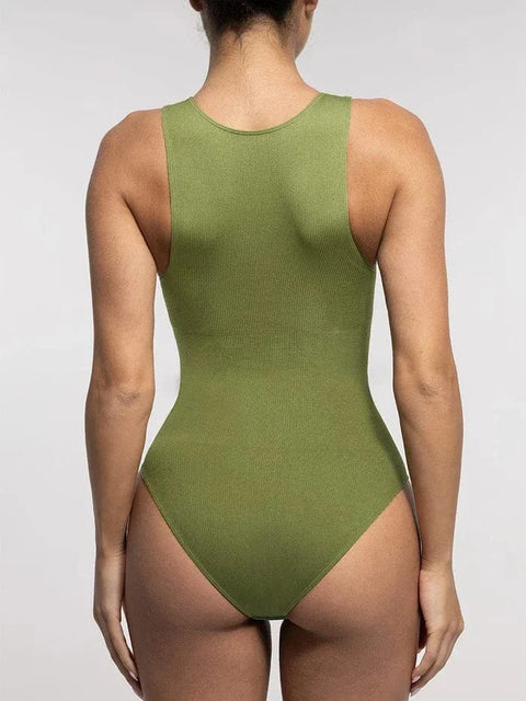 Body Gainant Côtelé Sans Manches Sans Couture à Fermeture Éclair Frontale Pour Femmes - CurvyPower