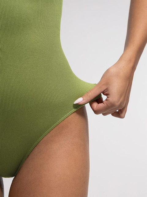 Body Gainant Côtelé Sans Manches Sans Couture à Fermeture Éclair Frontale Pour Femmes - CurvyPower