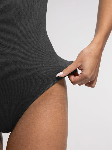 Body Gainant Côtelé Sans Manches Sans Couture à Fermeture Éclair Frontale Pour Femmes - CurvyPower