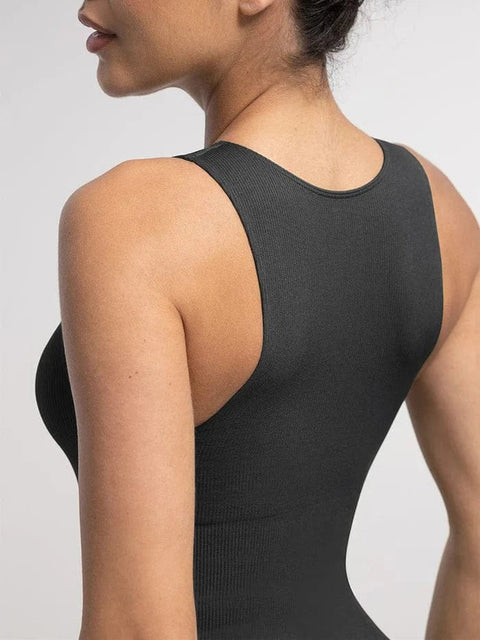 Body Gainant Côtelé Sans Manches Sans Couture à Fermeture Éclair Frontale Pour Femmes - CurvyPower