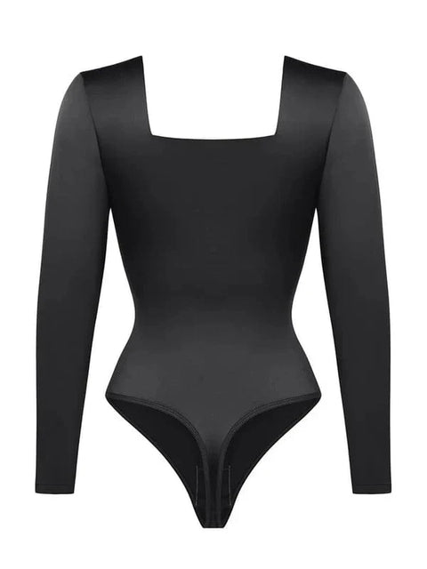 Body Gainant Col Carré Manches Longues Pour Femmes - CurvyPower