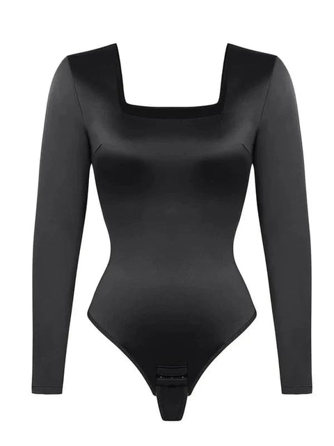 Body Gainant Col Carré Manches Longues Pour Femmes - CurvyPower