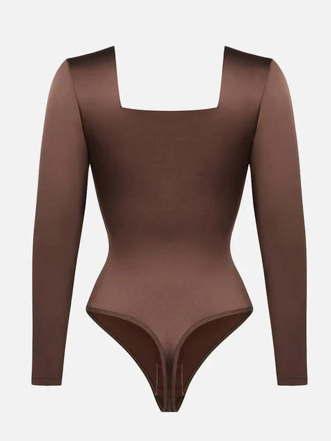 Body Gainant Col Carré Manches Longues Pour Femmes - CurvyPower