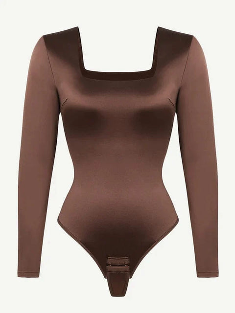 Body Gainant Col Carré Manches Longues Pour Femmes - CurvyPower