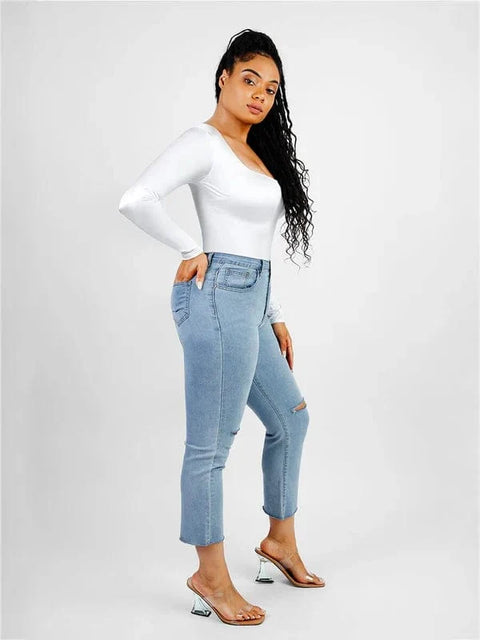 Body Gainant Col Carré Manches Longues Pour Femmes - CurvyPower