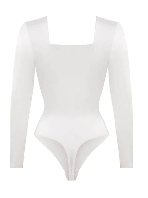 Body Gainant Col Carré Manches Longues Pour Femmes - CurvyPower