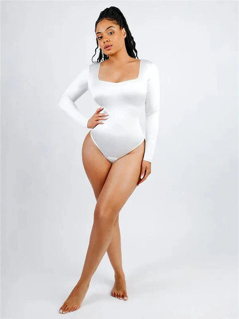 Body Gainant Col Carré Manches Longues Pour Femmes - CurvyPower