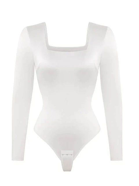 Body Gainant Col Carré Manches Longues Pour Femmes - CurvyPower