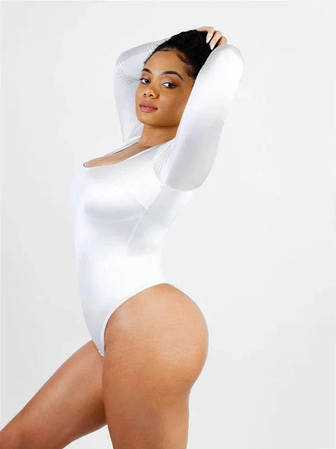 Body Gainant Col Carré Manches Longues Pour Femmes - CurvyPower