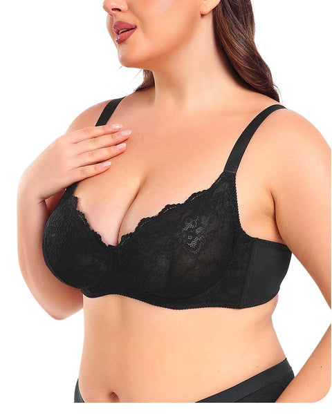 CurvyPower | FR Bras Noir / 34B Soutien-Gorge Push-Up Dentelle Fine à Armature Acier Pour Femmes